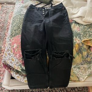 Top shop black wide leg jeans with rips